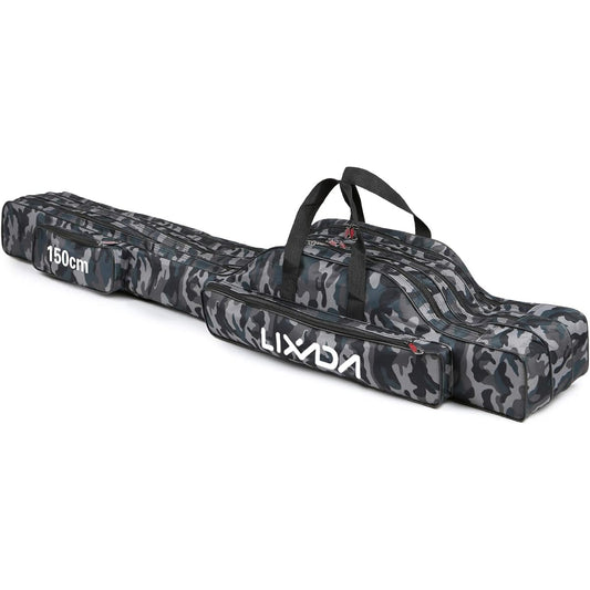 RUSUO Fishing Rod Case, 3 Layer Fishing Rod Bag Portable Folding Rod Carry Case Fishing Reel Tackle Storage Bag Case