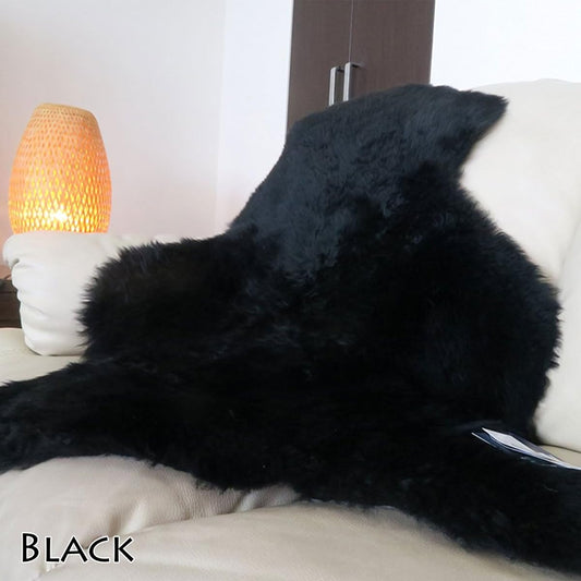 FURFURMOUTON Shearling Rug Shearling Fleece Made in Australia Natural Fluffy Soft Luxury Rug Dining Living Room Sofa Mat (1 animal, BLACK)