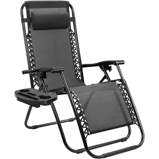 Alebert Outdoor Chair Folding Chair "One Year Manufacturer's Warranty" Infinity Chair with Cup Holder Zero Gravity Chair for Garden/Cherry Blossom Viewing/Sandy Beach/Camping/Outdoor Use (Black)