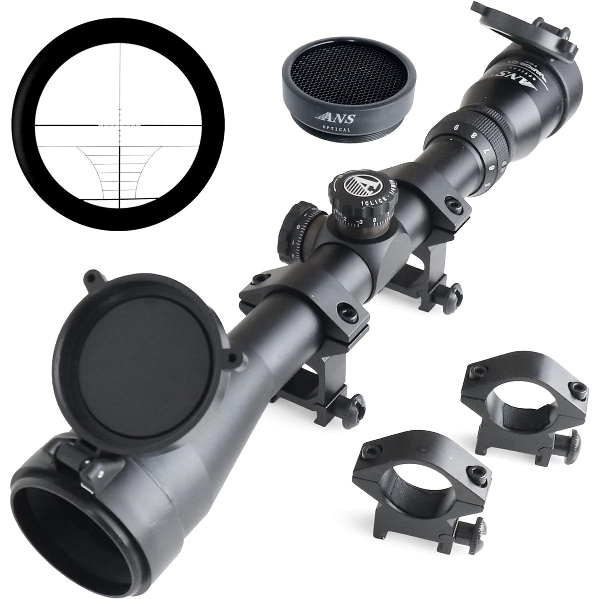 ANS Optical Rifle Scope 3-9x40 Pro Variable Zoom Waterproof Sea Green Coated Lens Low Mount Ring with Kill Flash sc-001-E13