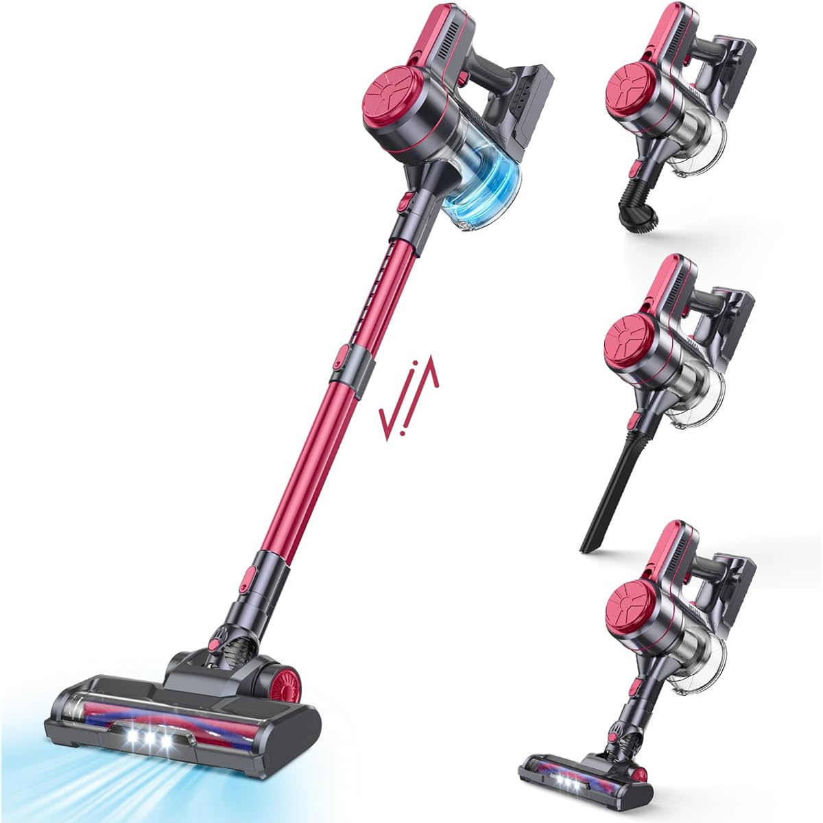 Vacuum cleaner, cordless, 20000pa powerful suction power, removable battery, multiple filtration, with LED light, 30 minute long run time, stick cleaner, multi-angle rotation, suitable for hard floors, flooring, carpets, curtains, sofas, cars, many acces
