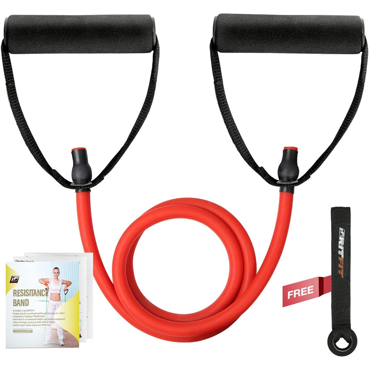 RITFIT Single Training Tube with Comfortable Grip, Long Type, Suitable for Full Body Training and Yoga (Red, 50lbs)