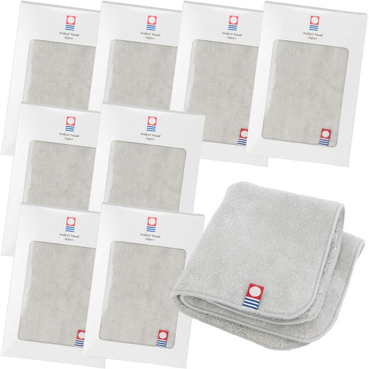 Bloom Imabari Towel Certified Towel Handkerchief Small Gift Set of 8 Vigne Handkerchief Gift Box Hand Towel 20 x 20cm Individually Wrapped Made in Japan 100% Cotton (Gray)