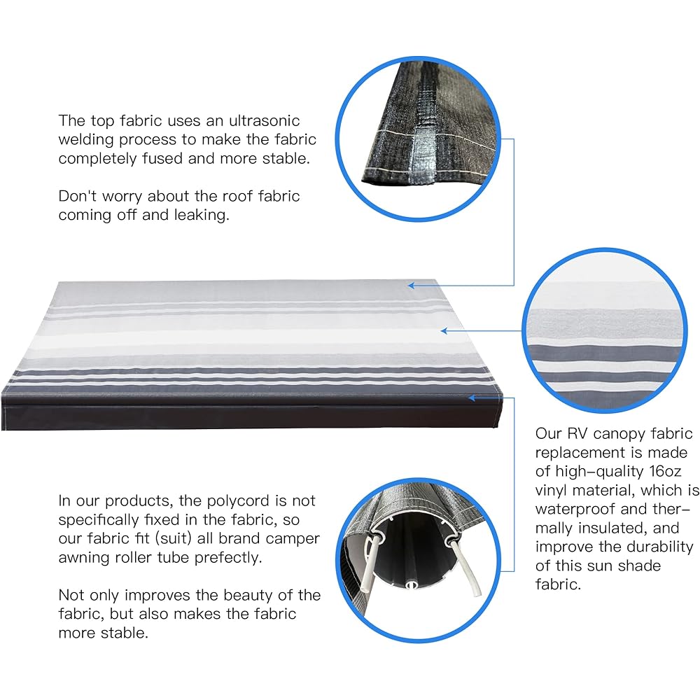 AWNLUX RV Awning Fabric Replacement Heavy Duty Waterproof 4-Ply Vinyl Camper Awning Fabric - Universal Outdoor Canopy for Camper Awning, Ocean Blue - 10ft (Fabric 9'2" x 8")