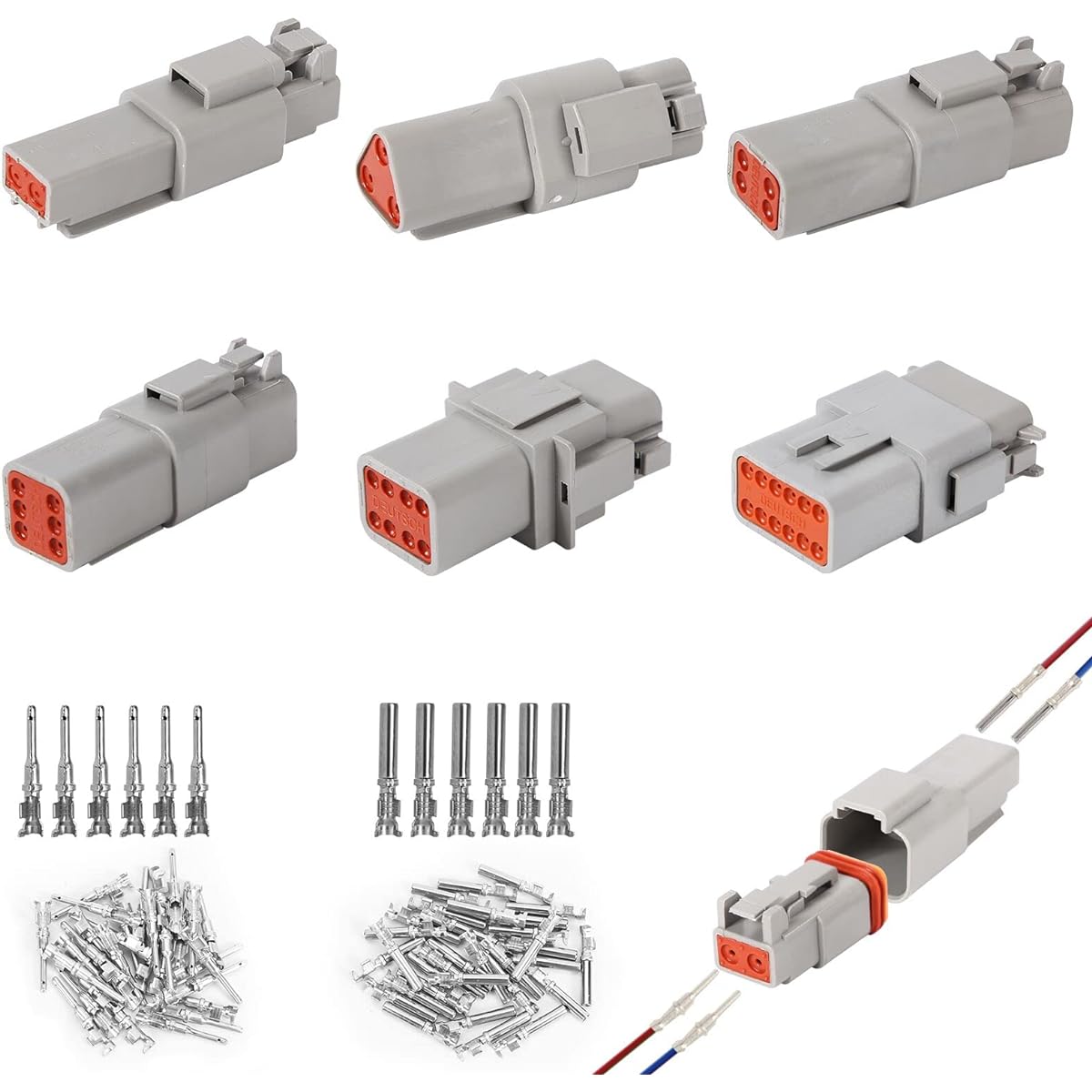DEUTSCH DT Connector Kit 2, 3, 4, 6, 8, 12-pin configuration, size 16 stamped contacts, sealed automotive electrical connector 35 Pair barrel style solid terminal pin socket 14-20 AWG