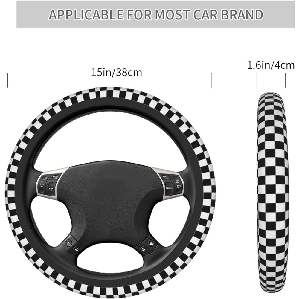TEERY-YY Black White Race Checker Flag Cover Winter Warm Soft Teletal Universal 15 inch Car Accessories Handle Protector Women's Girls Ladies Men's Mens