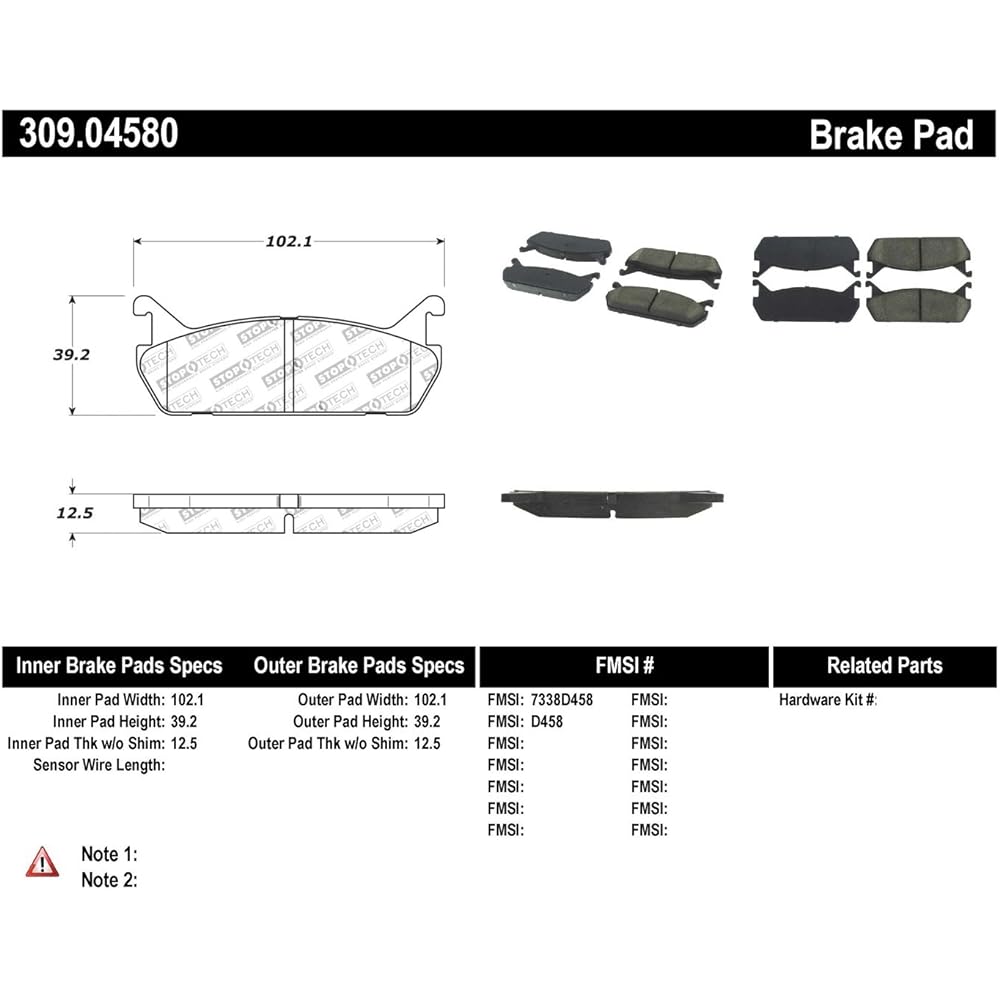 STOPTECH 309.04580 With sports brake pad shim and metal fittings