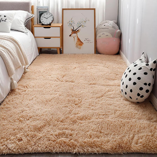 CLEKOD Carpet Rug Mat 200*300cm Non-slip Shaggy Rug Living Room Rug Washable Scandinavian Stylish All Season Plain Rug Smooth and Fluffy Compatible with Floor Heating Rectangular Type (Beige Approx. 3 tatami mats)