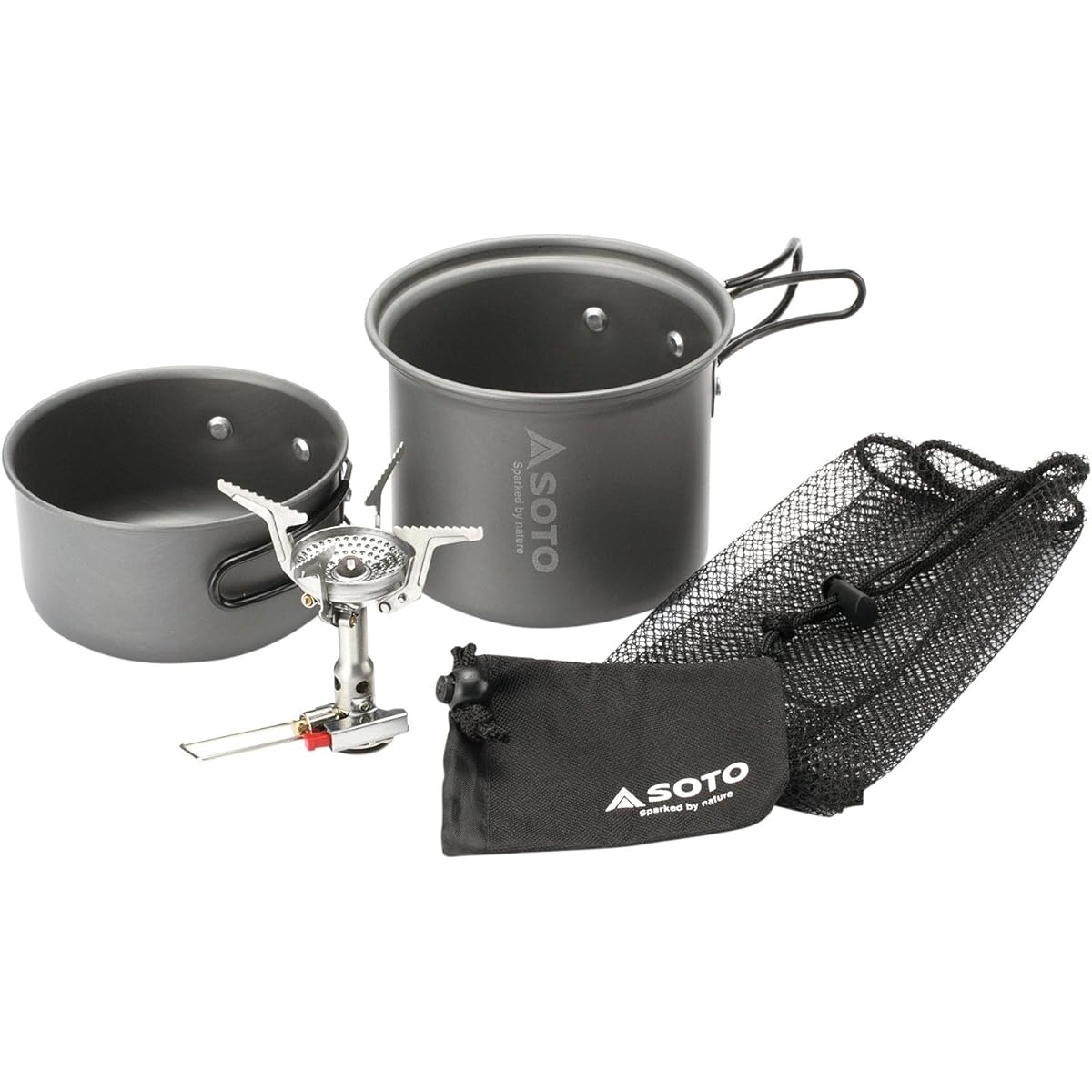 [SOTO] Single Burner (Made in Japan) Aluminum Cooker 5 Piece Set Lightweight Compact Storage Case Included OD Can Solo Climbing Camping Amica Cooker Combo SOD-320CC
