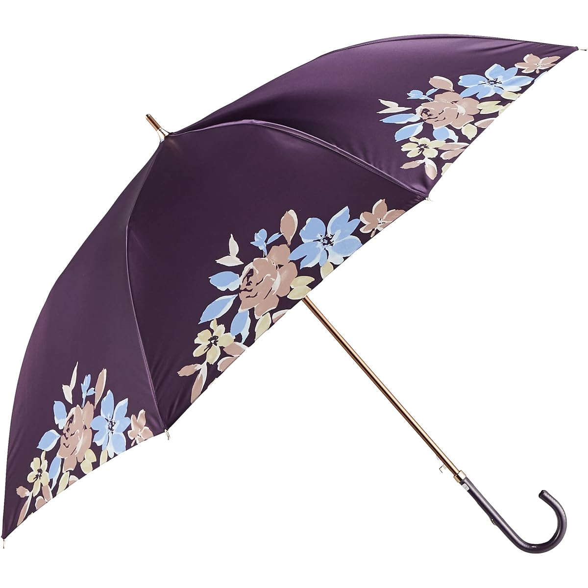 [Lanvin Collection] MOONBAT LANVIN COLLECTION Satin Print Floral Pattern Long Umbrella Umbrella Jump Umbrella Made in Japan Women's Gift Present 21-083-10749-00-85-60 Dark Purple Outer Rib Length: Approx. 60cm