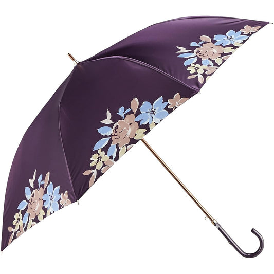 [Lanvin Collection] MOONBAT LANVIN COLLECTION Satin Print Floral Pattern Long Umbrella Umbrella Jump Umbrella Made in Japan Women's Gift Present 21-083-10749-00-85-60 Dark Purple Outer Rib Length: Approx. 60cm