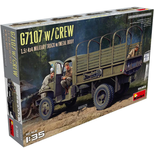 Miniart 1/35 US Army G7107 1.5t 4x4 Cargo Truck Metal Cargo 3 Crew Figures Plastic Model MA35383