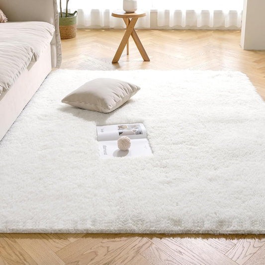 Colorsroom Carpet Rug, Washable, Non-Slip Finish, SEK Antibacterial and Odor Resistant Rug, 200x250cm, Shaggy Rug, Fluffy, Scandinavian Style, Dust Mite Resistant, Can Be Used All Year Round, Ivory