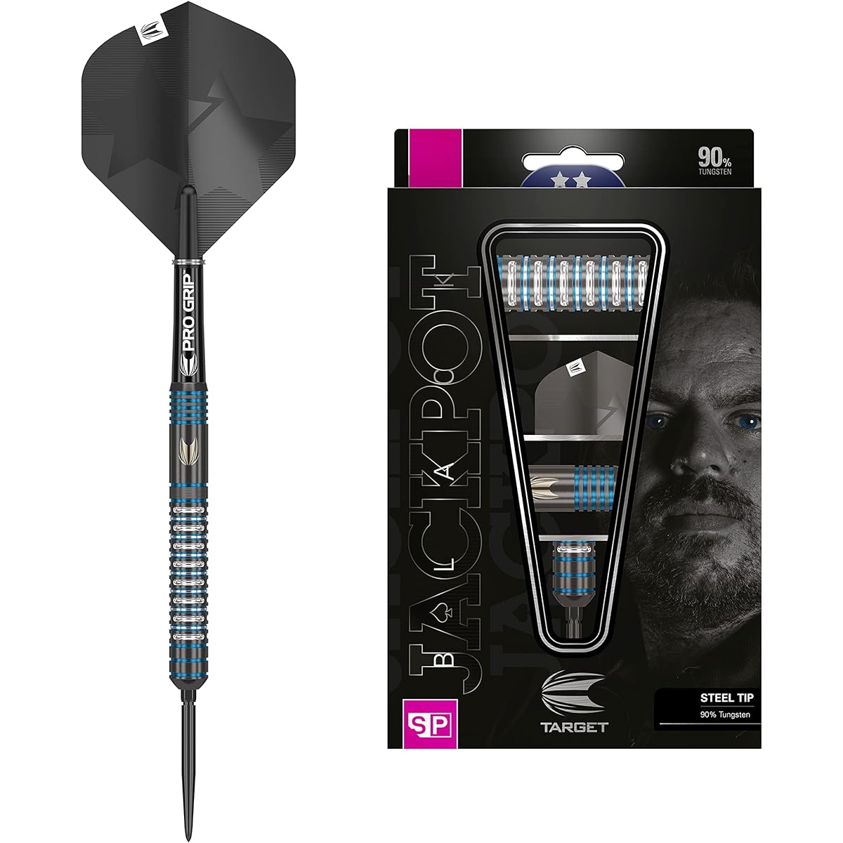 Target Darts Adrian Lewis Black Edition 90% Tungsten Swiss Point Steel Tip Dart Set
