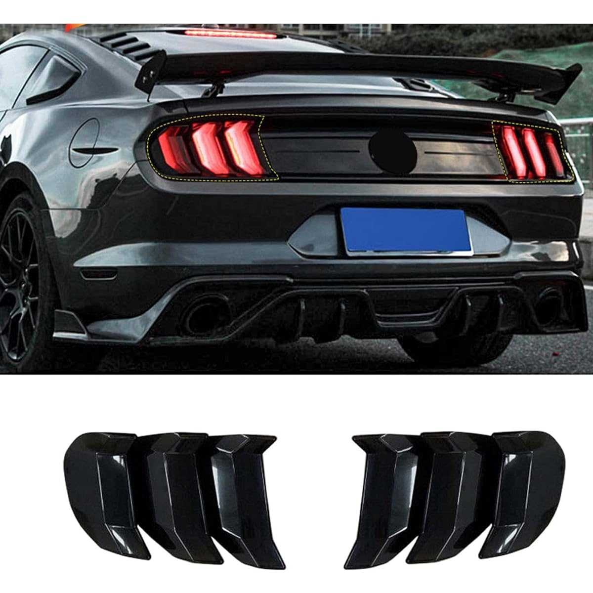 RT-TCZ Taill Light Lamp Cover Guard Trim Frame Besel decorative accessories for FORD MUSTANG 2018 2019 2020 2021 (Black)