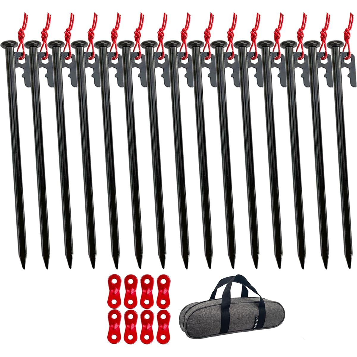 [YOGOTO] 30cm Peg Set for Hard Soil, Sand and Grassland Tarp Peg φ10mm Stake Tent Peg Peg Set with Storage Case and Flexible Hardware (30cm Set of 15 (Luminous Rope, Flexible Hardware and Storage Case Included))