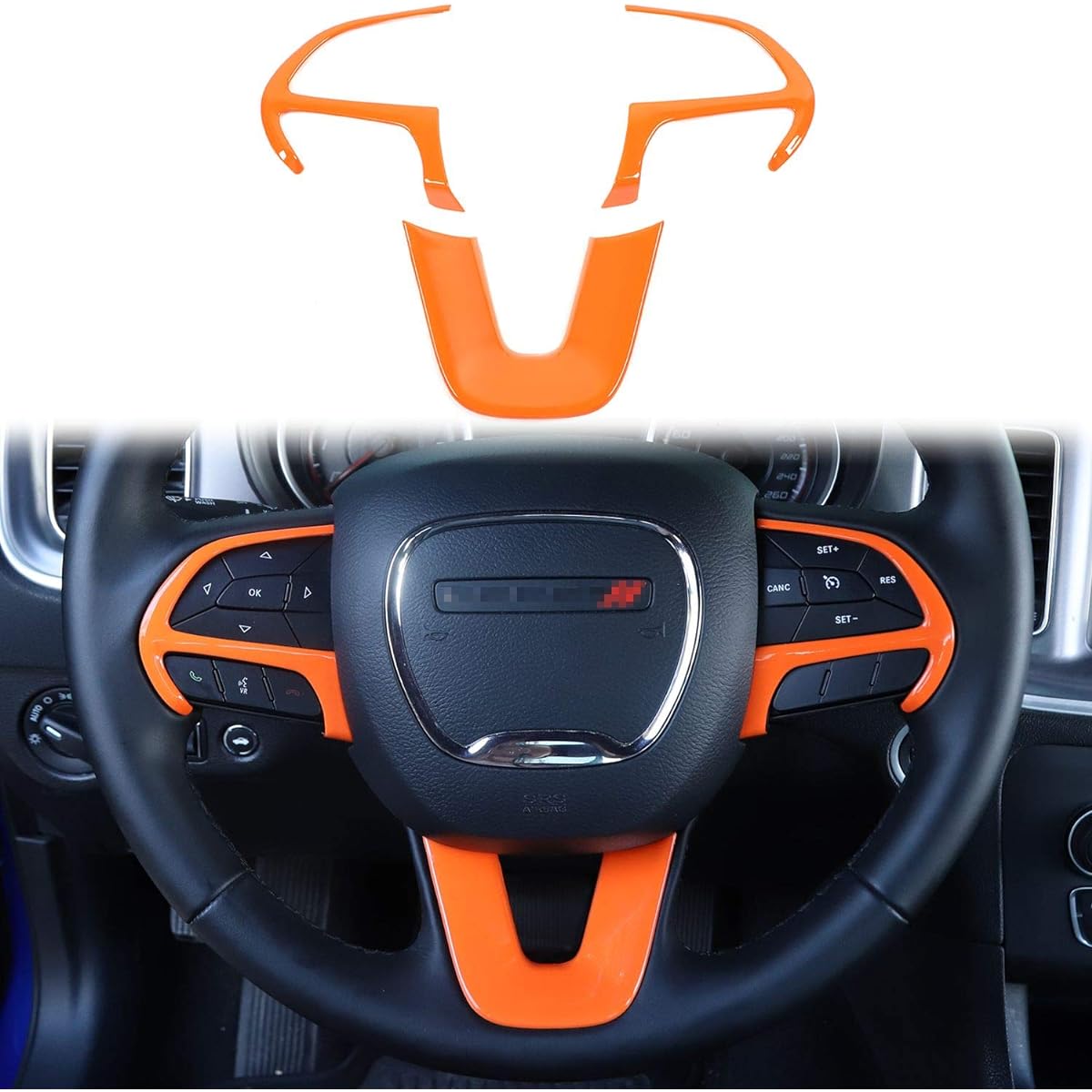VOODONALA Challeners Steering Wheel Rim 2015-222 Dodge Challenger, Charger, 2014-2019 Dodge Duranco Joup Grand Cheroke SRT8 ABS Orange
