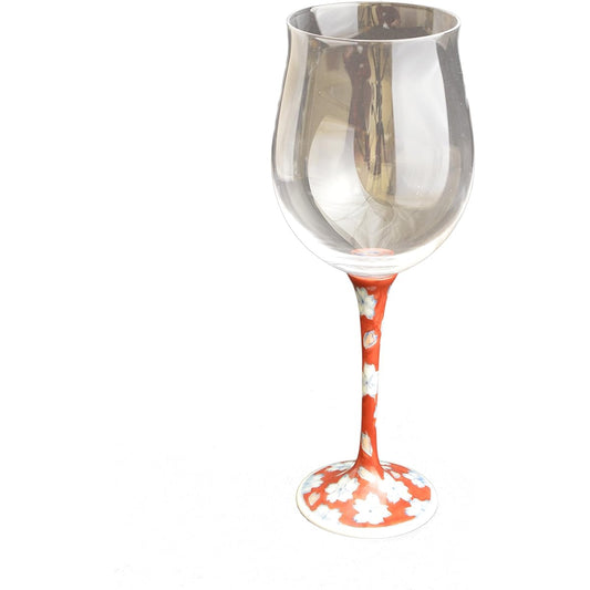 Toyo Ceramics Arita Roman Glass High Leg Wine Glass Small Red Cherry Blossom