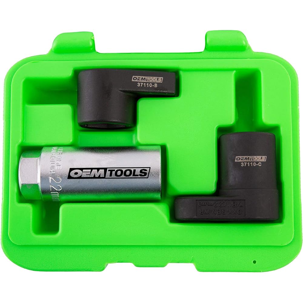 OEMTOOLS 37110 Oxygen sensor socket set 3 pieces O2 Surenten kit with kit case 22mm O2 sensor socket tool 3/8 drive and 1/2 drive sensor remover and installer oxygen sensor wrench