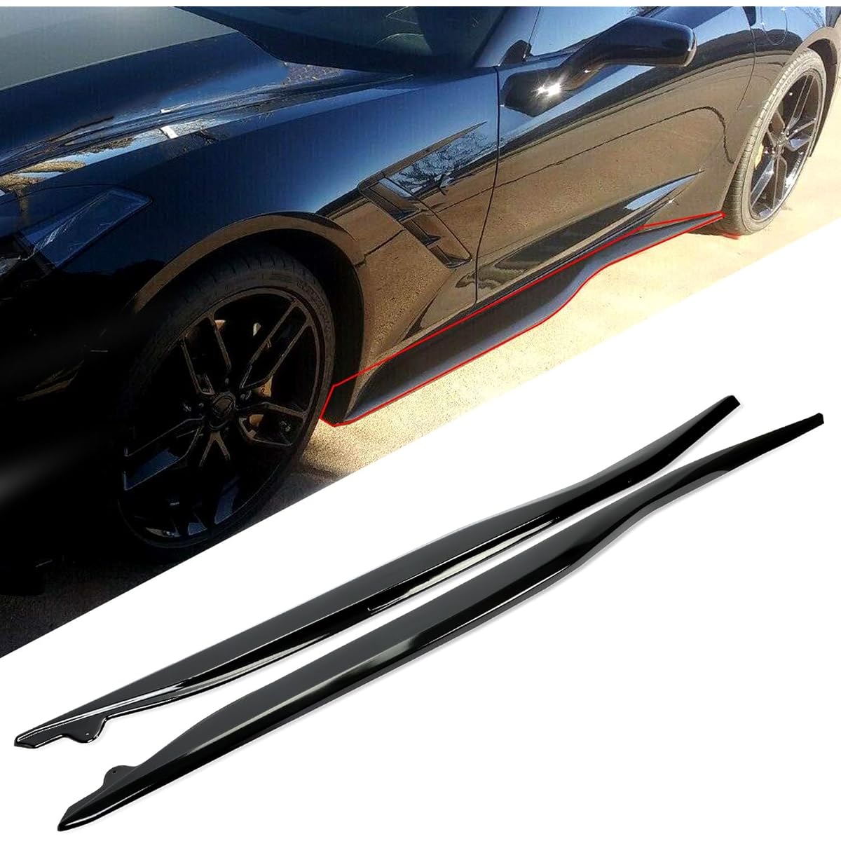 ECOTRIC side skirt 14-19 Corvette C7 Stingray Z06 ZR1 Z51 Grand Sports 2 Door Coupe Extension Locker Panel Side Side Parts Glossy Black