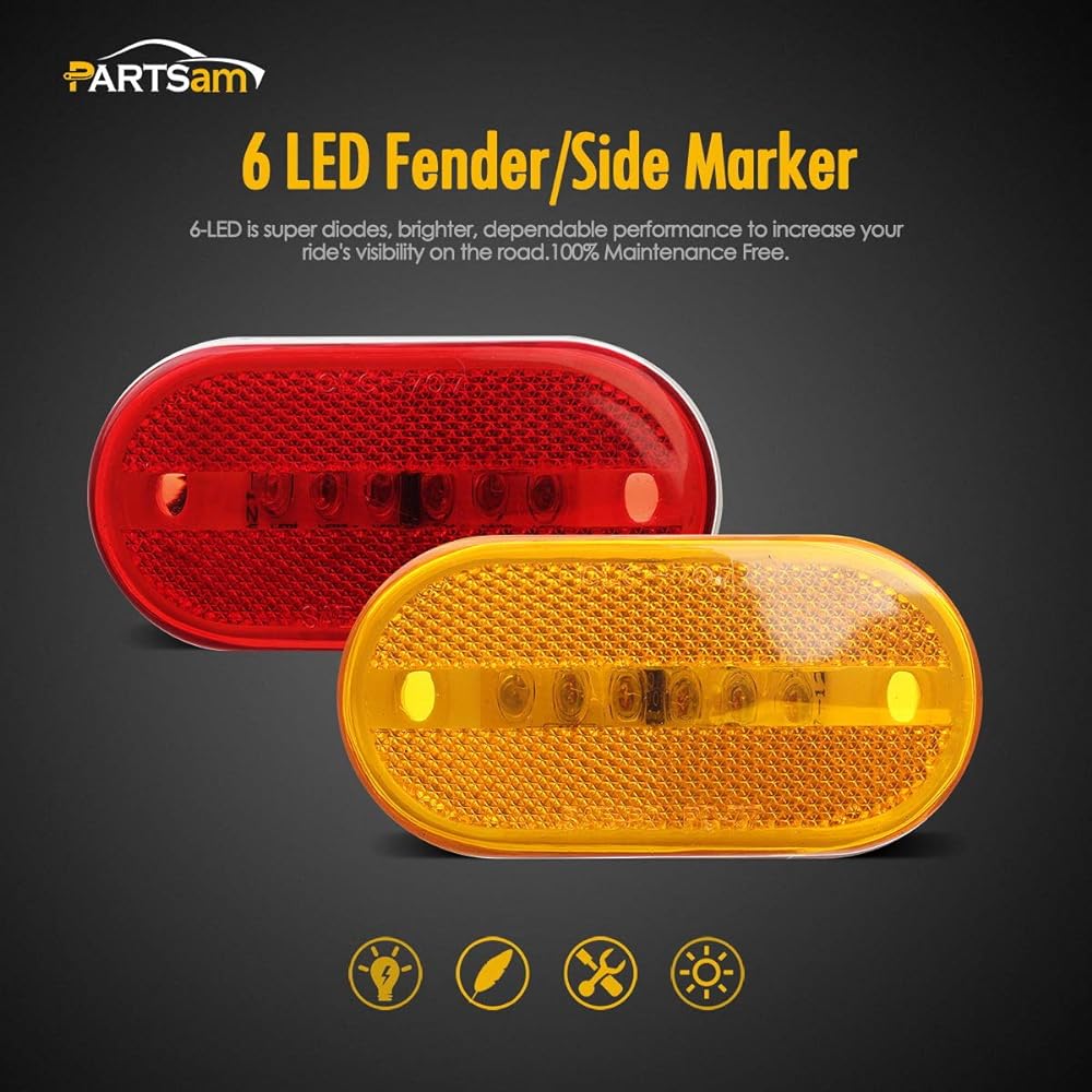 PARTSAM 14 pieces 4 inch rectangular trailer RV 6 LED side marker Clearance light with reflective reflective lens
