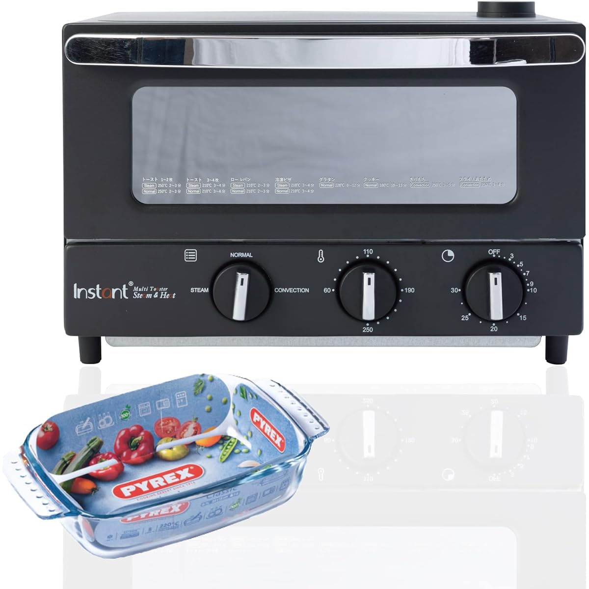 [Domestic regular import product] Steam oven toaster with Steam & Heat PYREX heat-resistant container, 4 pieces of toast, 50 recipes QR, black