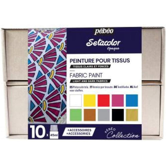 Pebeo fabric paint Setacolor opaque color that can be used on dark colored fabrics 45ml x 10 colors + accessories Atelier Collection