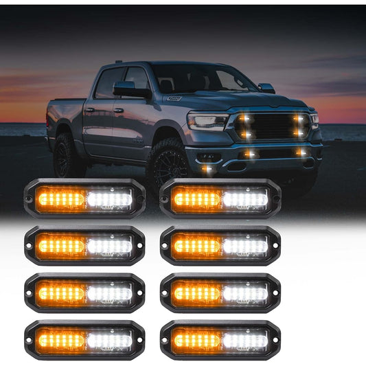 Wineco Amber/White LED Strobe Kit-8 Pieces 12-LED Flashing Emergency Warning Light Truck Vehicle Vehicle