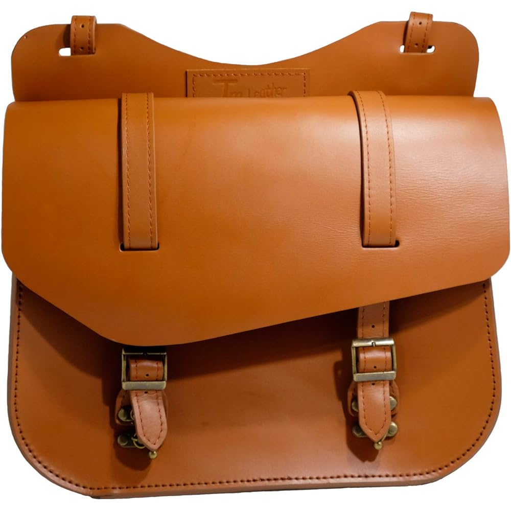 TM Leather Genuine leather saddle bag Brown L size 12L [For left side of vehicle] Internal pocket for ETC on-board device One-touch opening/closing lock