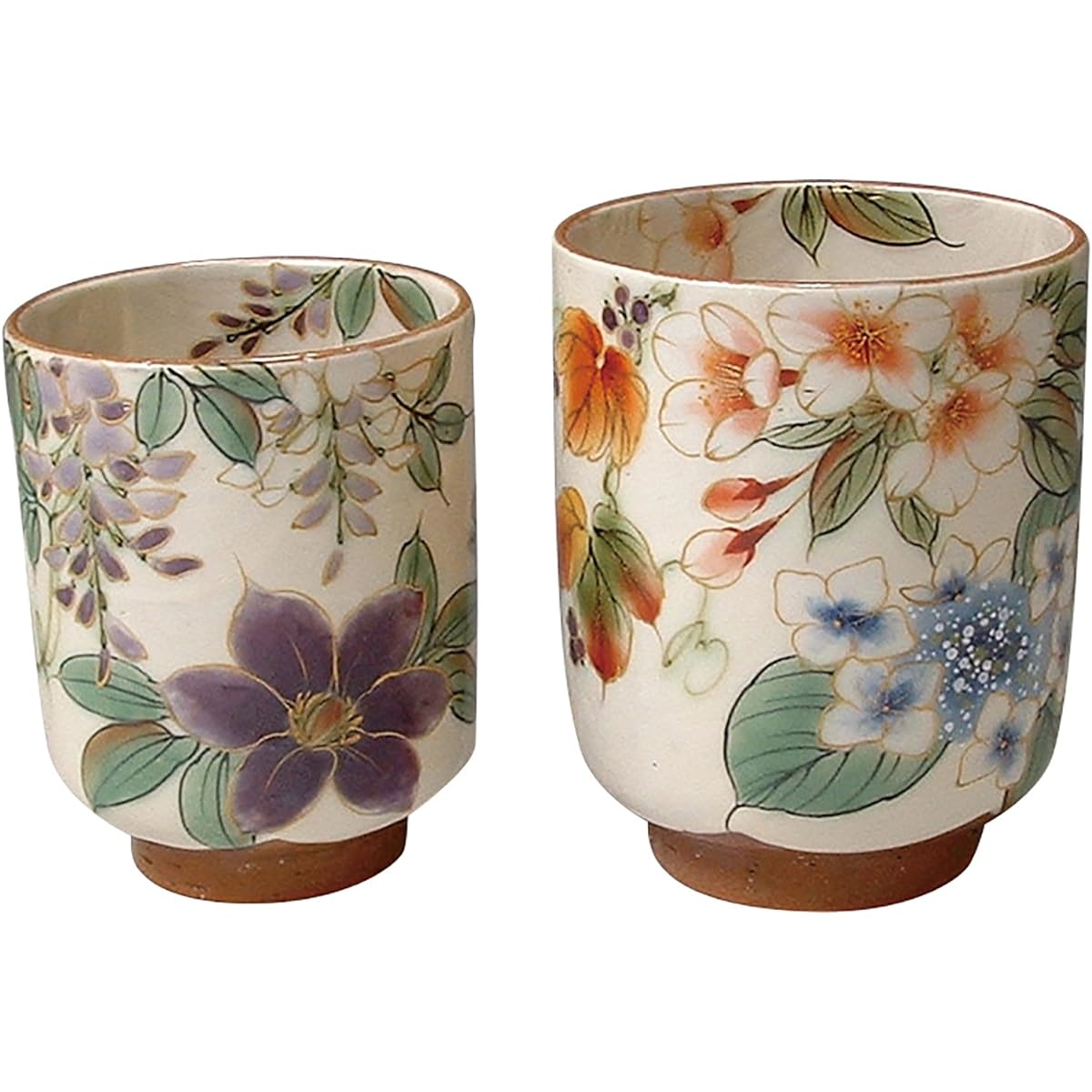 Kyoto ware, Kiyomizu ware, pottery kiln, set teacup, white, colored flowers KTA217