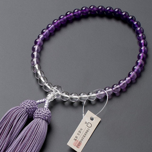 Buddhist altar store Takita Shoten Kyoto prayer beads for women, amethyst, gradation, 7mm beads, pure silk head tassel, beads bag included, can be used by all sects, certificate included