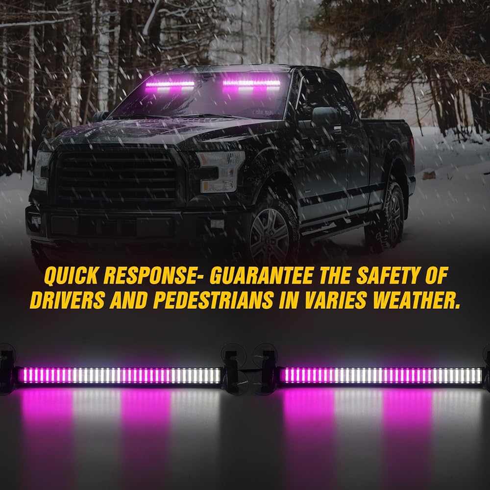 XRIDONSEN 2x17.7 inch Purple White White Emergency Strobe Transportation Advisor Light Bar 144 LED Warning Safety Interior Dash Dash Dash Light Deck Sprit Mount Escort Light Escort Light Car For Truck Car
