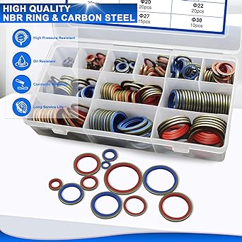 DAPTEMN 245 Metric Oil Drag Gasket NBR Metal Bonded Seal Washer Combination Tube Sealing Gum O Ring Filled Kit 12 Size M6 M8 M8 M10 M14 M16 M16 M24 M27 M27 M27 M27 M27 M27 M27 M27 M20 M30