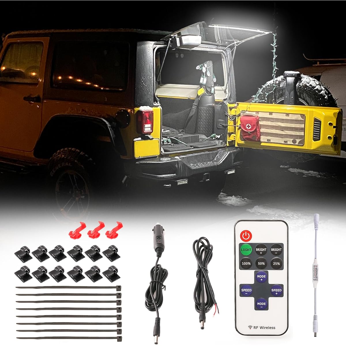 BOOYU White Rear Glift Gate Dome LED Light Bar RF Wireless Remote Tail Gate Gate Camp Right Care Lift Gate Interior Overhead Light Jeep WRANGLER YJ TJ JLU JLU JLU 2/4 Door