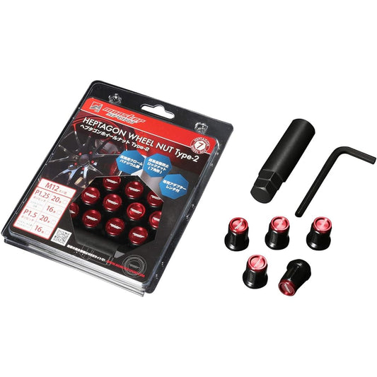 MONSTER SPORT Heptagon Wheel Nut Type-2 M12 x P1.25 Set of 20 Red Wheel Nut for Suzuki Nissan Subaru and Others 684520-0020R