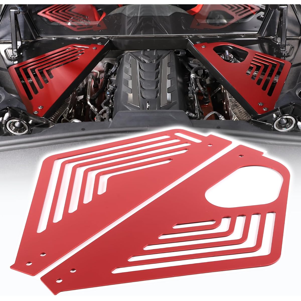 CHEAYAR Aluminum Alloy Rear Engine Cover Left and right Engine case Guard Protector Splash Shield Corvette C8 2020-2023 Compatible Engine Bay Panel Cover C8 Accessories (Red)