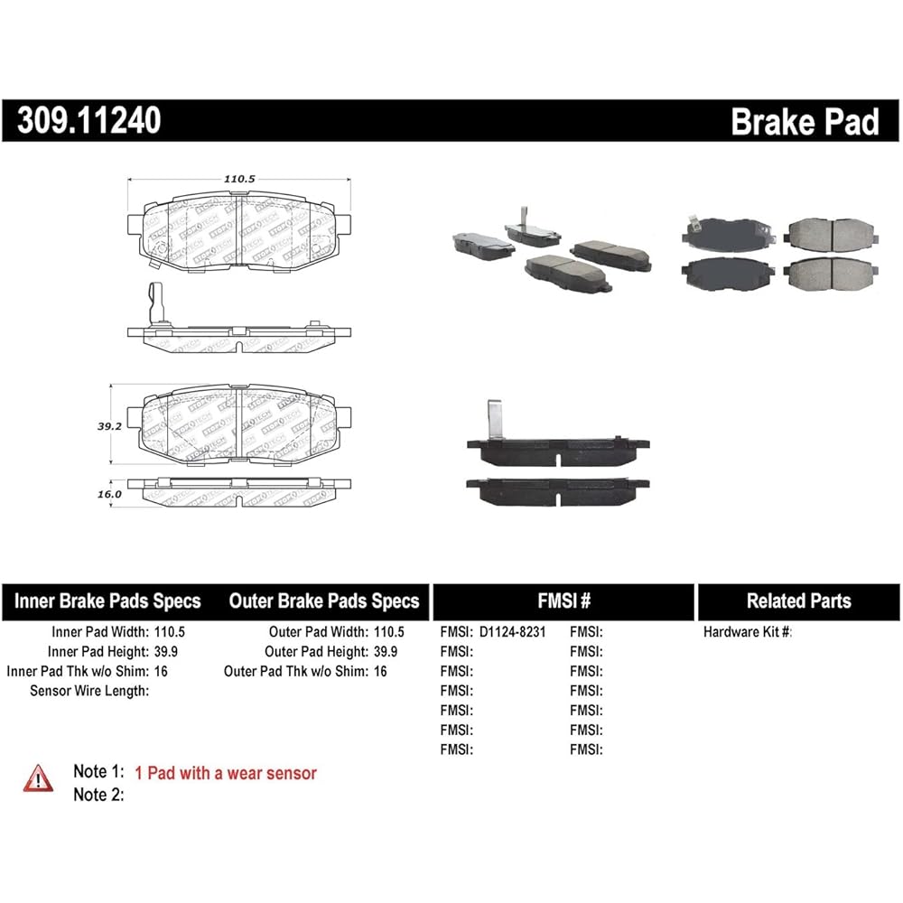 STOPTECH 309.11240 With sports brake pad shim and hardware