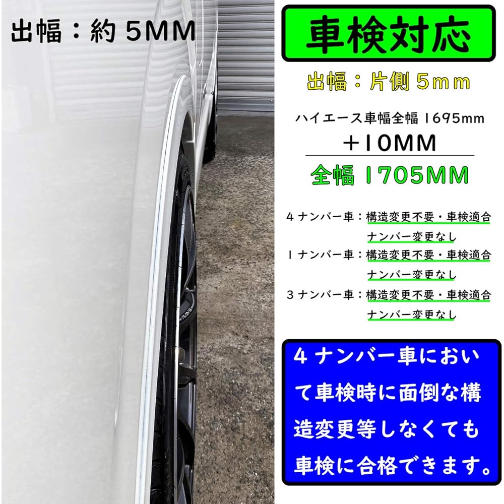 Hiace 200 Series Stylish Fender, Compatible with Vehicle Inspections, Standard and Wide Body Vehicles, Over Fender, Regius Ace (070 Pearl White, Standard / Wide)
