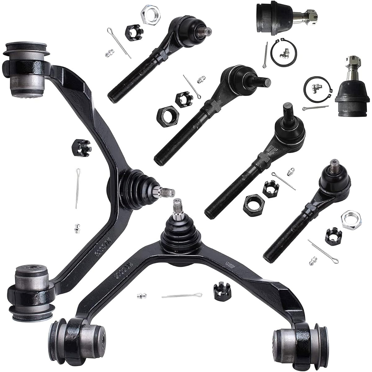 The front suspension kit only has an upper control arm, a lower ball joint, and an inner and outer tie rod end only for Complete 8 Piece 4x4.