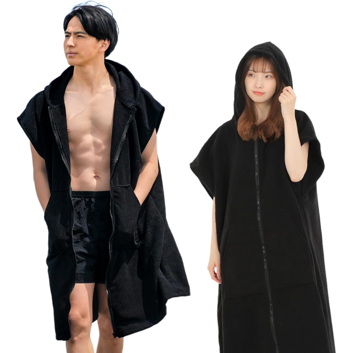 [.reluxed U] Surf poncho Sauna poncho Changing clothes poncho Pool towel Bathrobe Zip-up