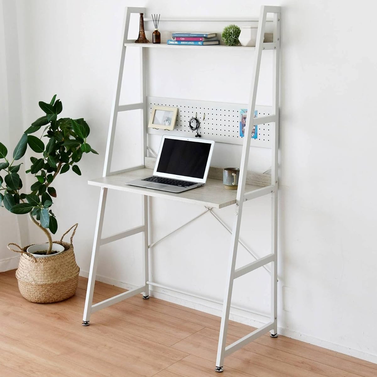 [Yamazen] Shelf Desk (PC Desk) Perforated Board with Magnet Width 85.5 x Depth 51.5 x Height 158.5 cm Sturdy Computer Desk Study Desk Assembly Antique White MRSD-8550(AWH/MWH) Telework