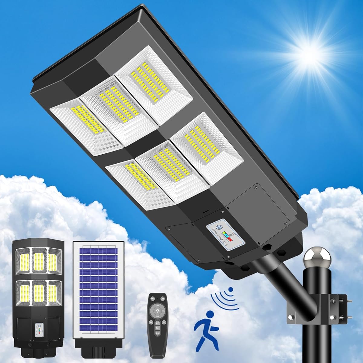 TENKOO & YOU Solar Street Light, LED Street Light, 300 W, Sensor Light, Outdoor Solar Light, IP66 Waterproof, LED External Light, Motion Sensor, Light Sensor, Solar Outdoor Light, Remote Control,