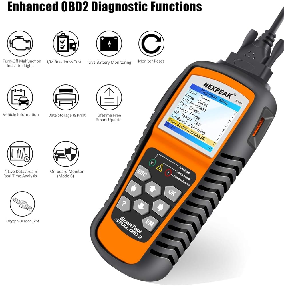 NEXPEAK OBD2 Scanner NX501 Reinforced OBD II Auto Code Reader Automobile Diagnosis Scan Tool Vehicle Checking Engine Light Analyzer For all OBDII vehicles since 1996