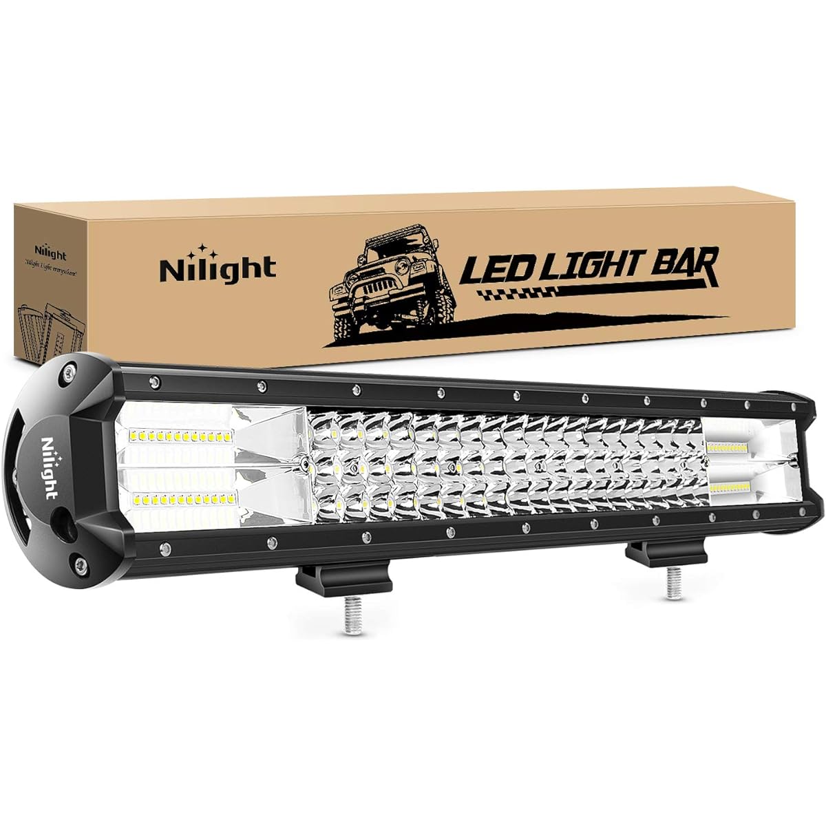 NILIGHT LED light bar 20 inch 288 W triple line flood spot combo beam LED bar DRIVING LIGHTS BOAD LIGHTS FOR Track, 2 -year warranty