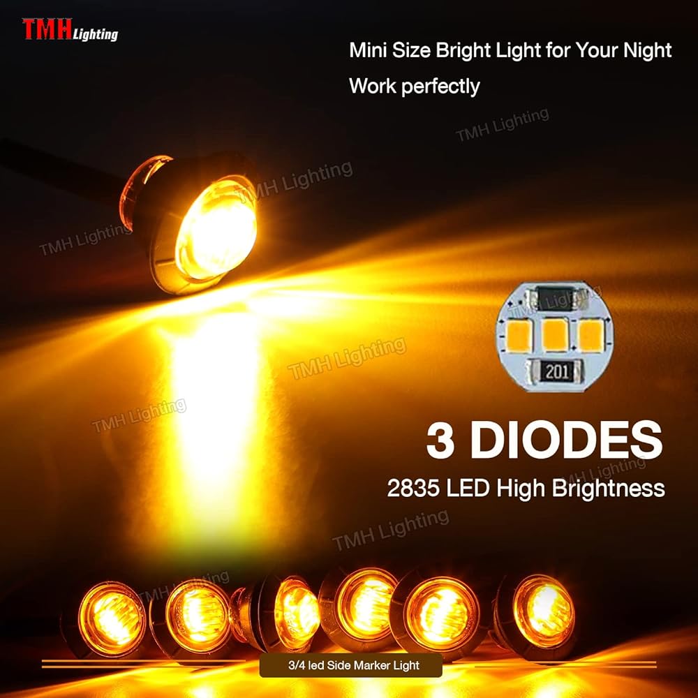 TMH 3/4" 50 LED Trailer Marker Light Pack Value Pack: 50 Sheets Amber Amber
