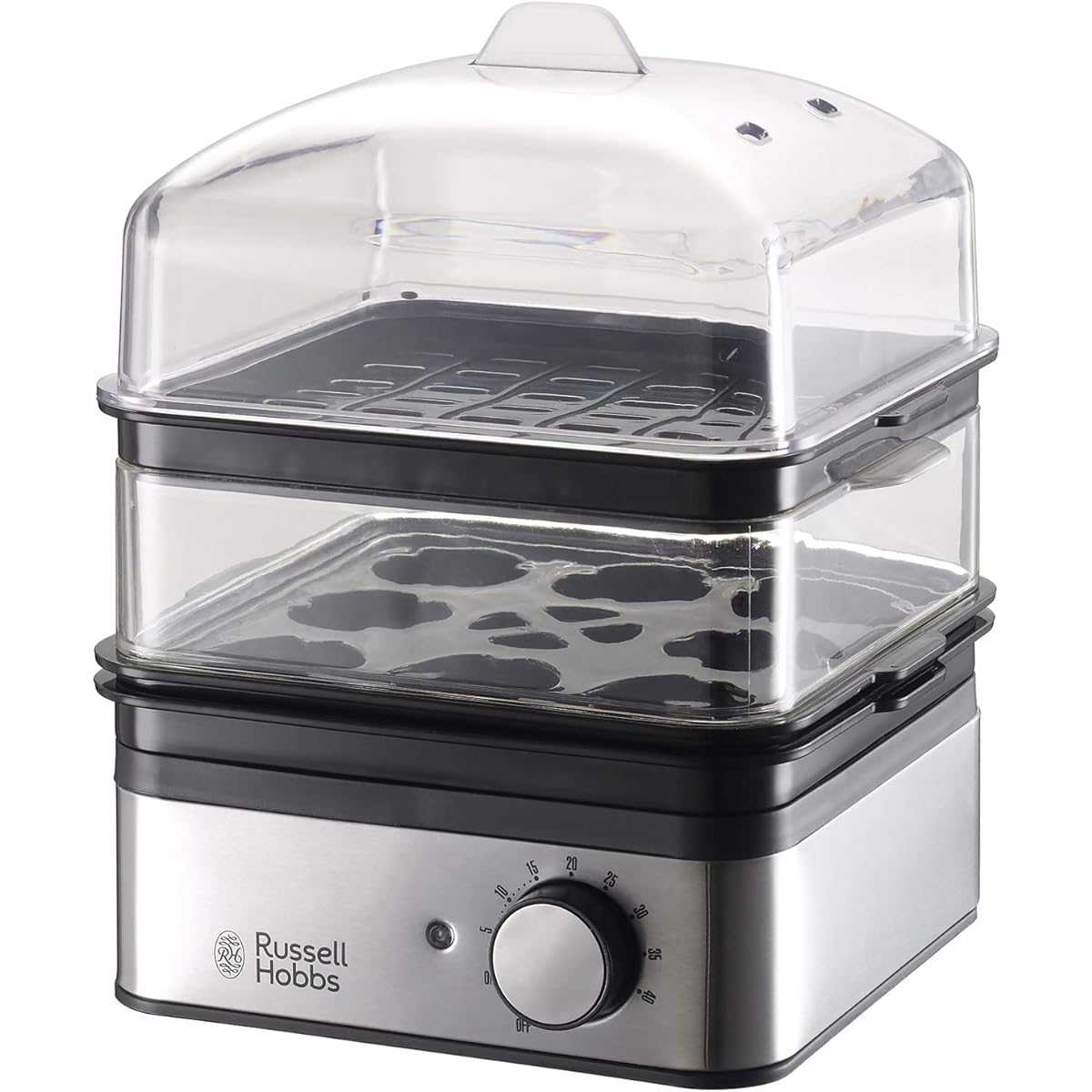 Oishi & Associates Russell Hobbs Steamer Electric Steam Cooker Boiled Egg Machine with Timer [Recipe Included] 2 Tiers Just Leave It Alone Silver 7910JP