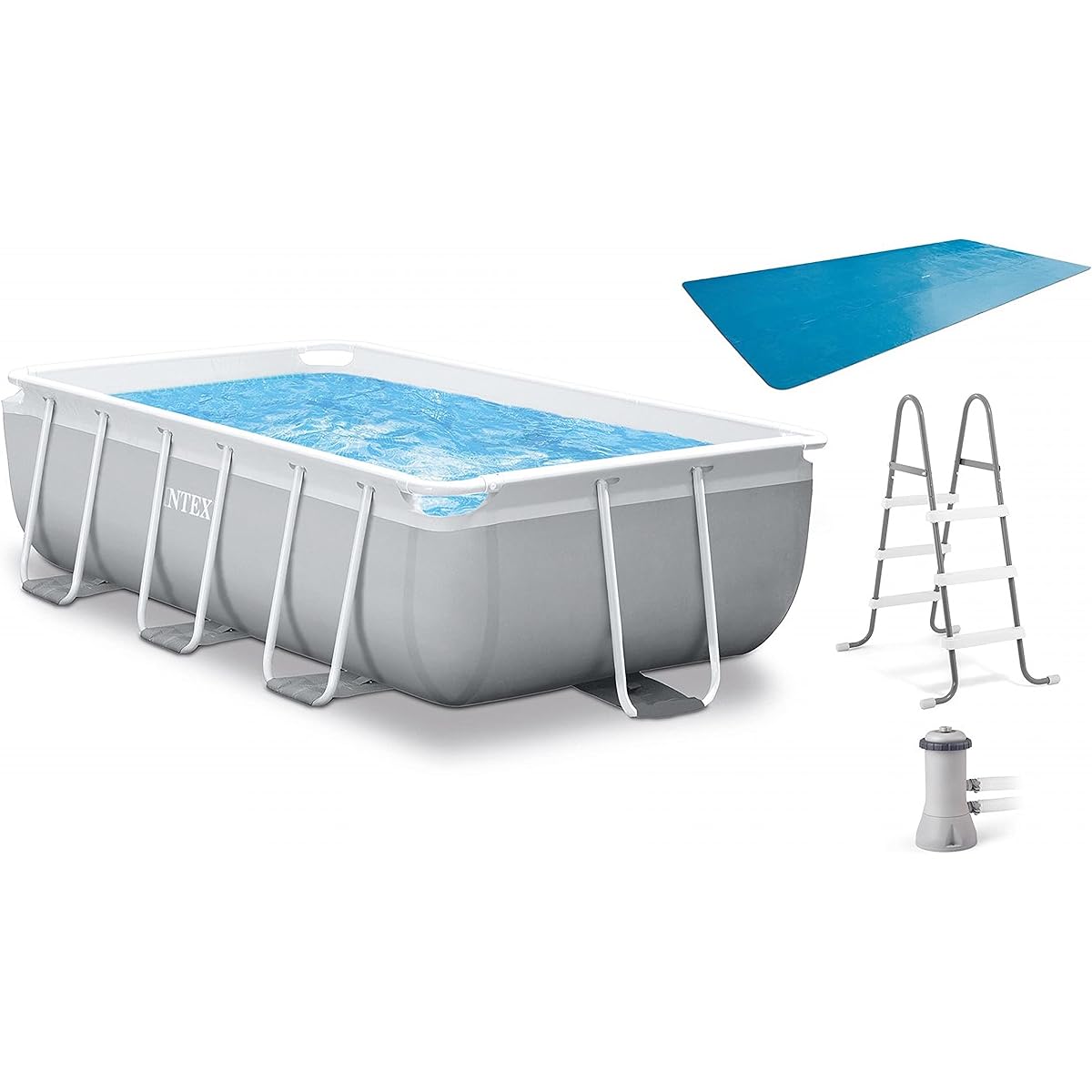 INTEX Large Pool Pool Prism Frame Rectangular Pool Set [Filter Pump, Ladder, Pool Cover Included] 300 x 175 x 80 cm [Genuine Japanese Product] 26783 Gray