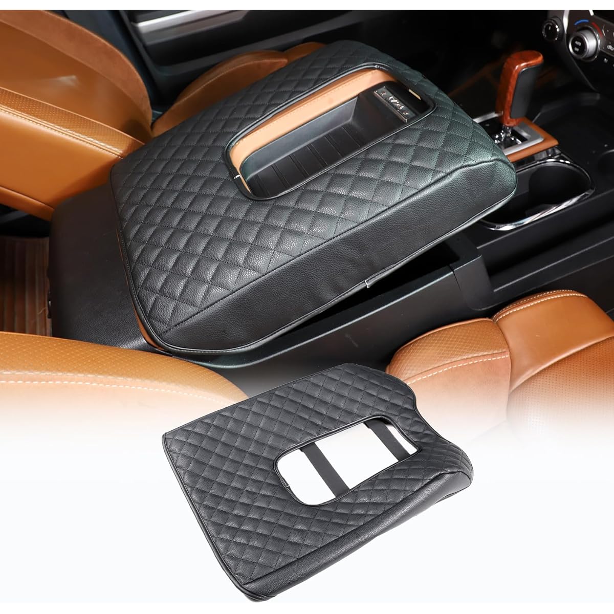 CHEAYAR Center Console Arm Rest Cover Kit Console Armrest Cushion Automobile Custom Console Armrest Cushion Toyota Tandra 2014-2020 Accessory Organizer Protector (Lattice -All Black)