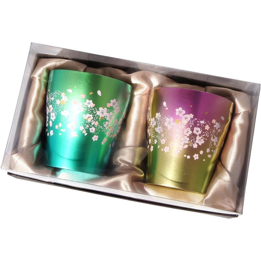 HORIE Made in Tsubame, Niigata Prefecture Pure Titanium Double Tumbler Sakurasaku 250cc Pink/Green 2 Color Set T15SS250GP T15SS250GP
