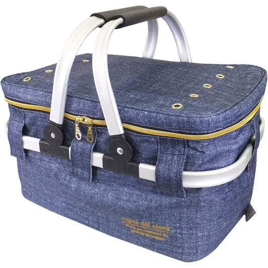 At First Folding Soft Cooler Bag Cold Insulation with Handle Cooling Bag Basket Leisure Bag Large Capacity Cooling Bag Navy AF6128